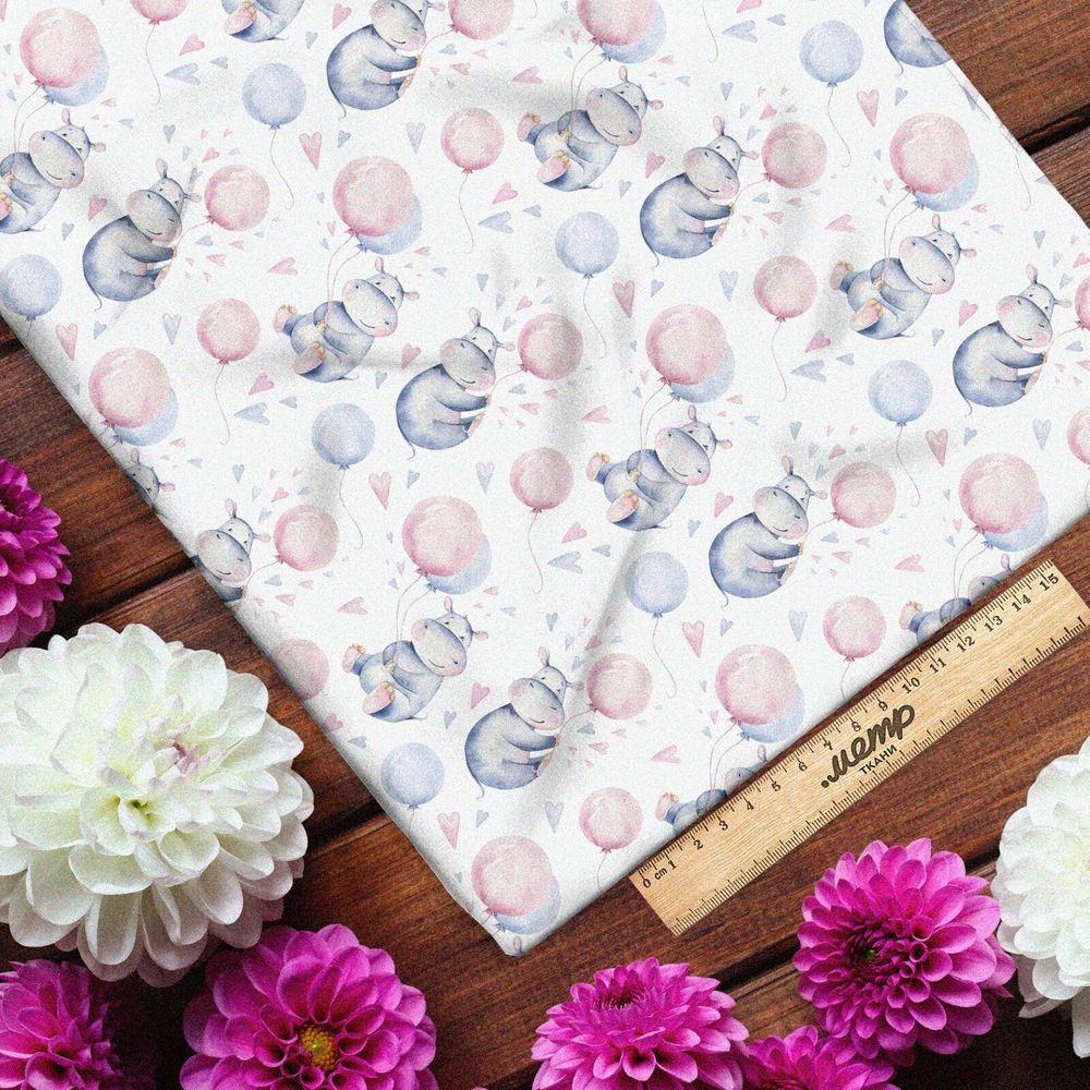 Ткань бязь детские бегемотики