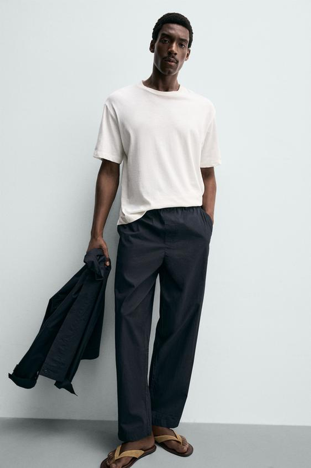 ZARA БРЮКИ STRAIGHT FIT ИЗ ПОПЛИНА, МОРСКОЙ СИНИЙ