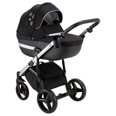 Детская коляска Adamex Cortina Special Edition 3 в 1 CT-401 (ЧЕРН+ЧЕРН.КОЖА+СЕРЕБР.ОТДЕЛКА+СЕРЕБР.РАМА)