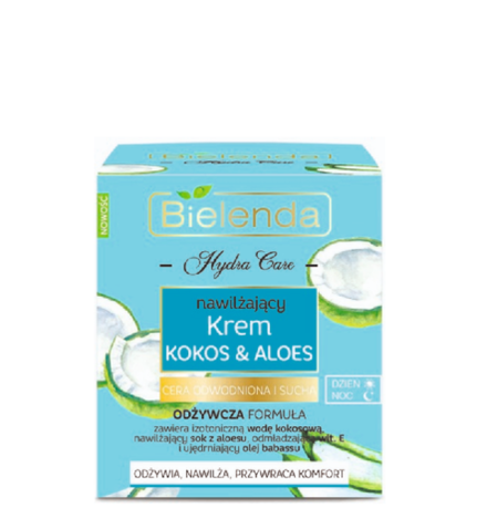 Увлажняющий крем для лица Кокос&Алоэ для сухой и чувствительной кожи лица BIELENDA HYDRA CARE
