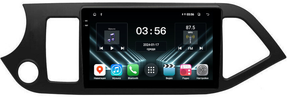 Магнитола для KIA Picanto 2 2011-2016 - FarCar DX217M монитор 9.5" IPS на Android 13, 4+64Гб, CarPlay