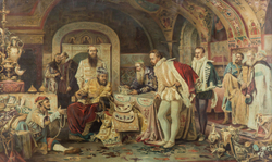 Хромолитография «Иоанн Грозный в своей сокровищнице» по оригиналу А. Д Литовченко. 1901 г.