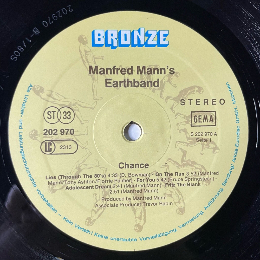 Винтажная виниловая пластинка LP Manfred Mann's Earth Band Chance (Germany 1980)