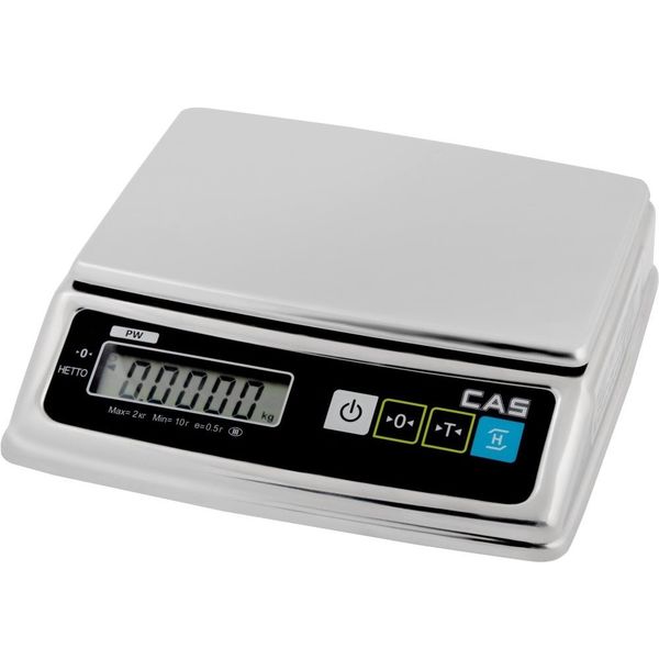 Весы фасовочные/порционные настольные CAS PW-II-10H, 10кг, 2гр, 220x150, полностью из нержавеющей стали, с поверкой, без стойки