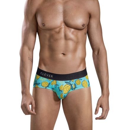 Мужские трусы брифы голубые с принтом Clever Moda LEMONS CLASSIC BRIEF 168707