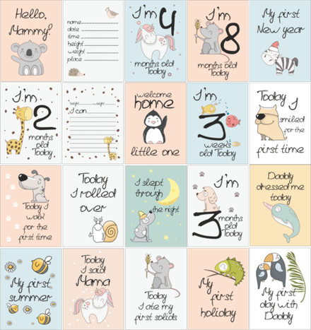 Карточки для фото малышей  до годика нейтральные версия на английском языке