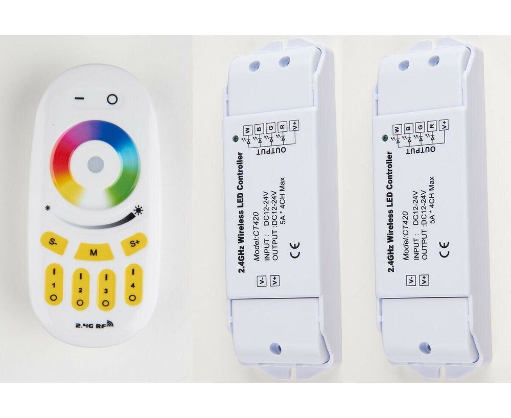 ULC-M50-RGBWx2 WHITE Контроллер 4-х зональный для управления многоцветными и белыми светодиодными источниками света 12/24B с пультом ДУ 2,4ГГц. Компле