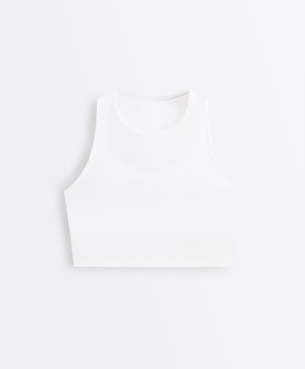 Oysho Майка Compressive с прозрачными деталями, белый
