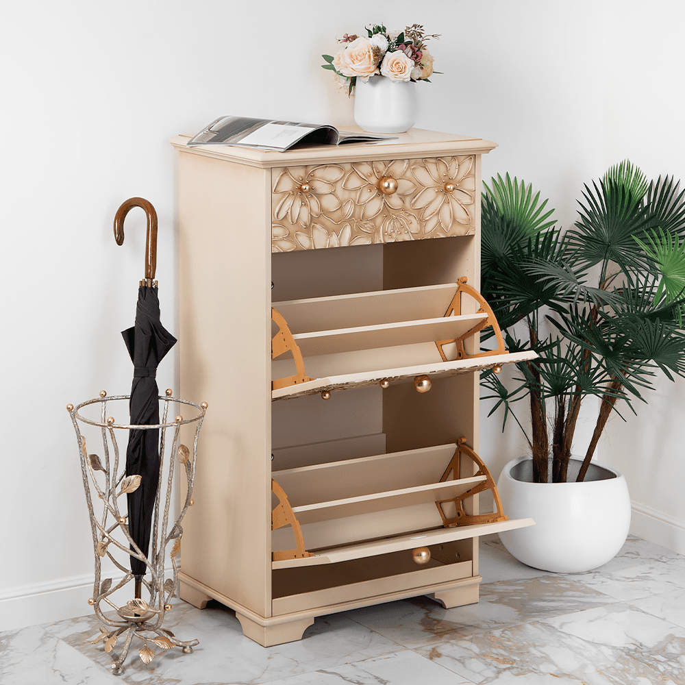 Тумба для обуви Терра-3 (с 3-мя ящиками) Айвори Мраморное золото