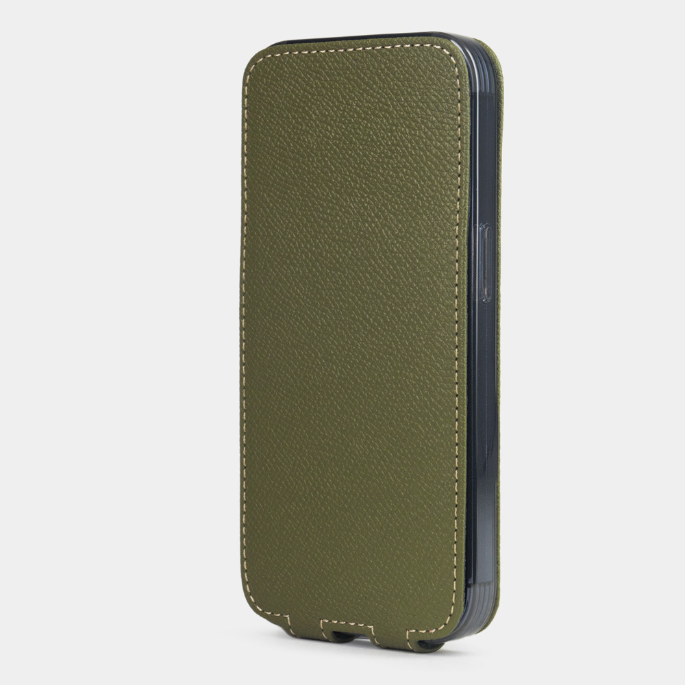 Чехол для iPhone 15 Pro из кожи сафьяно, цвета хаки