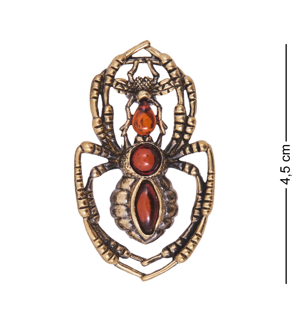 AM-4150 Брошь «Паук Добыча» (латунь, янтарь)