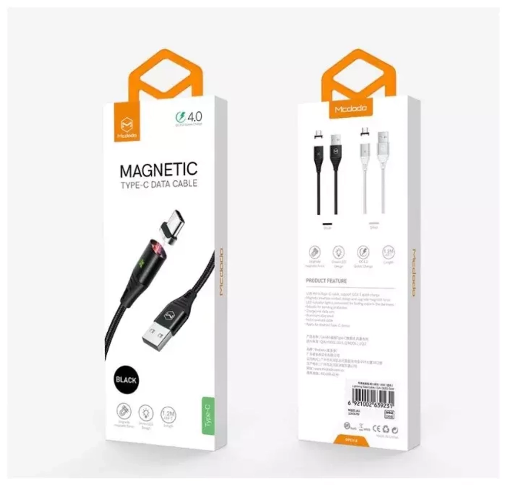 Кабель 1m USB/Lightning 4A CA-6310 магнитный Mcdodo black