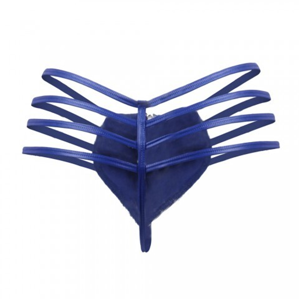 Кожаные мужские стринги Ohyeah Zipper Blue, на молнии со стрепами, S