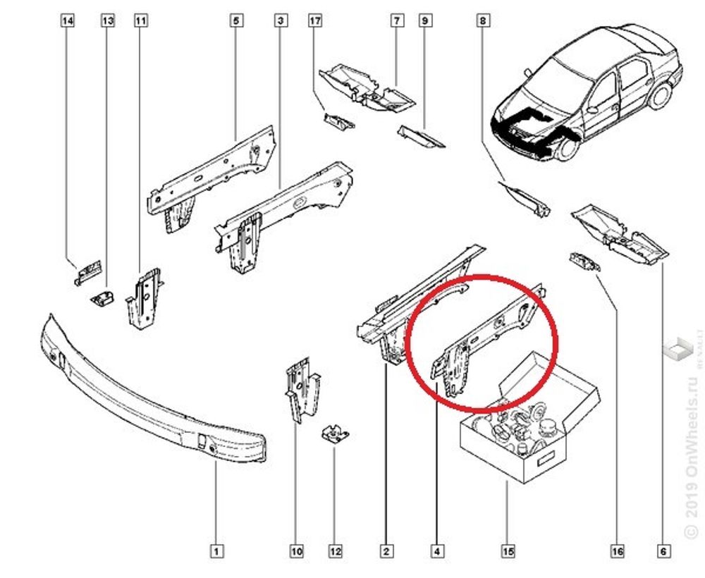 Усилитель лонжерона Renault Logan до 2014 г. перед. прав. (Renault)