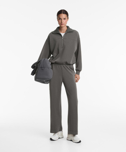 Oysho Толстовка с застежкой-молнией на половину длины с начесом из модала, антрацитовый