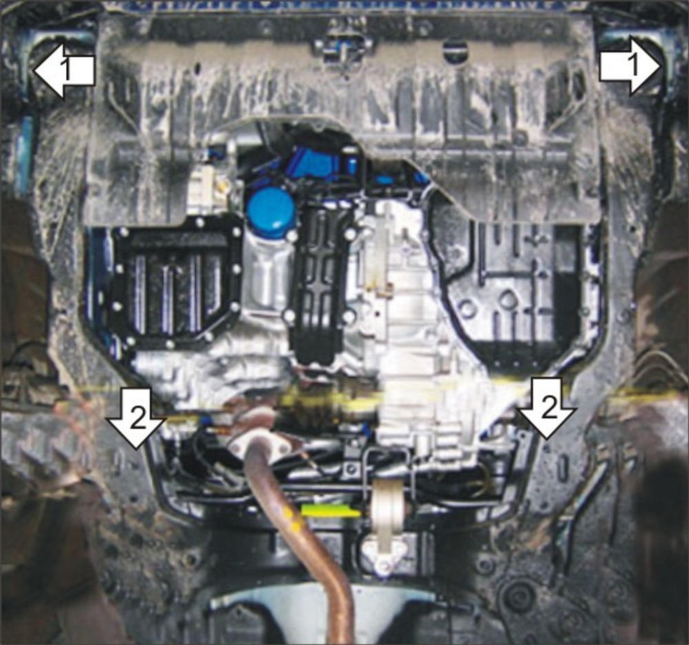 Усиленная защита Motodor картера двигателя, кпп. 2 мм, сталь. для KIA Cerato 2001-2004,KIA Cerato 2007-2009,KIA Cerato 2004-2006 арт.01022