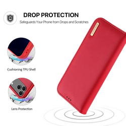 Чехол книжка из натуральной кожи красного цвета для iPhone 17 Pro, серия Hivo Series Case (защита RFID) от Dux Ducis