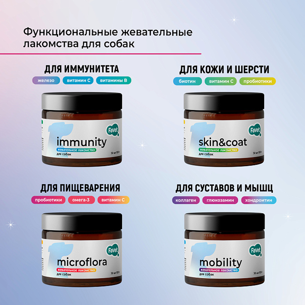 Функциональное лакомство Favet SuperFlora Soft Chews для пищеварительной системы для собак, 120г