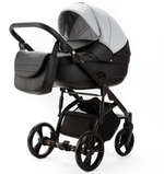 Детская коляска Adamex Lanti Deluxe 2 в 1 LN-SD107 (СВ.СЕР.КОЖА + ЧЕРН. КОЖА)