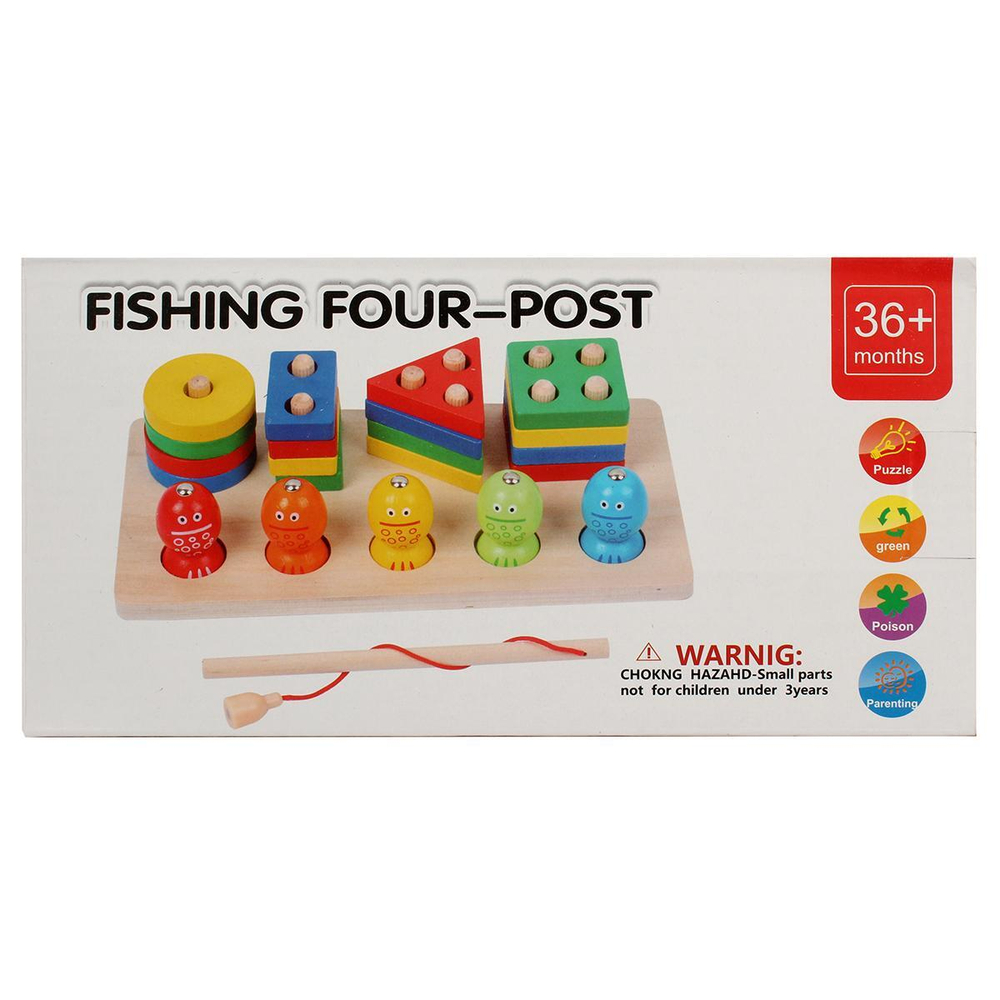 Развивающая игрушка 2 в 1 деревянная (рыбалка + сортер), коробка C-41646