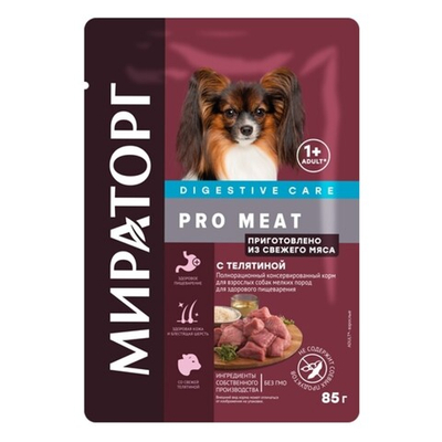 Мираторг PRO MEAT 85 г - консервы (пакетик) для собак мелких пород для здорового пищеварения с телятиной