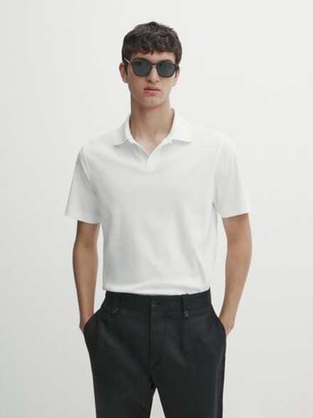 Massimo Dutti Поло из хлопка с короткими рукавами, белый