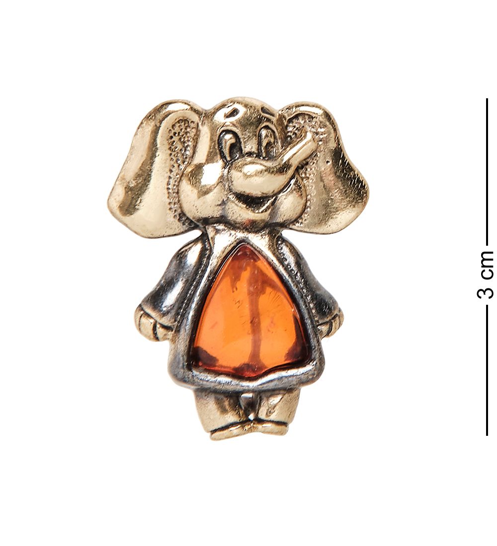 AM-2390 Брошь «Слоник» (латунь, янтарь)