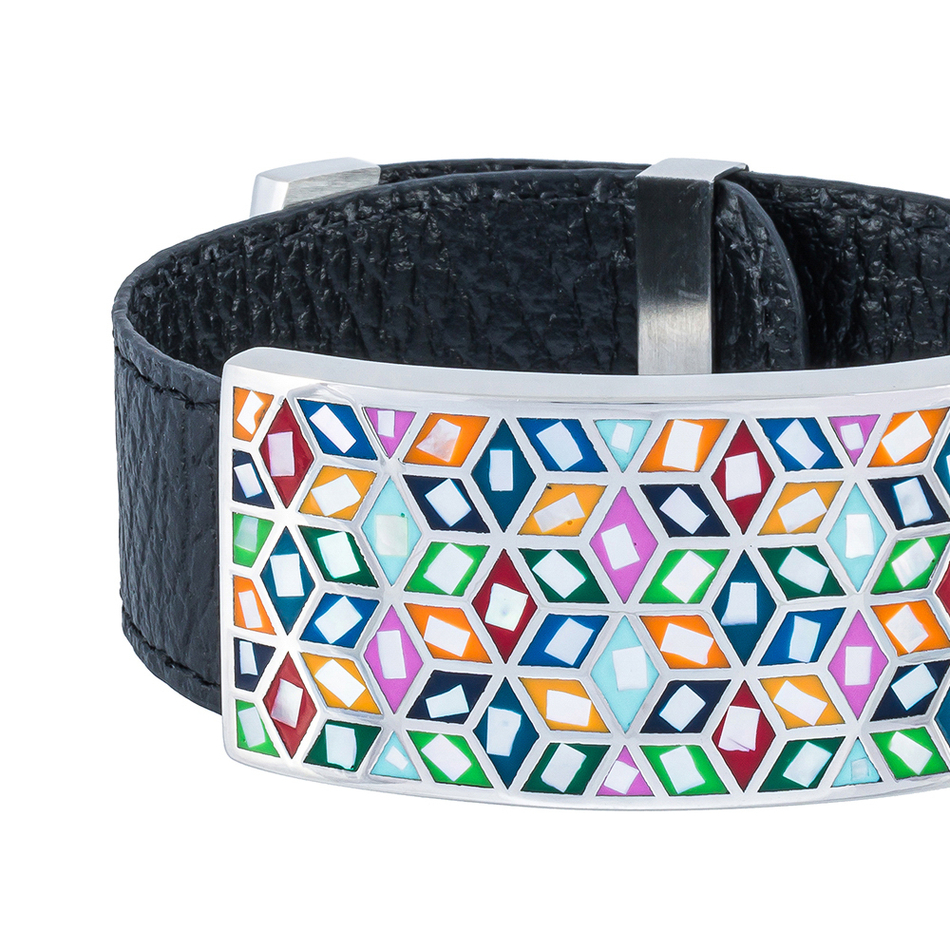 Браслет Fiore Luna на черном кожаном ремешке CB13209-6