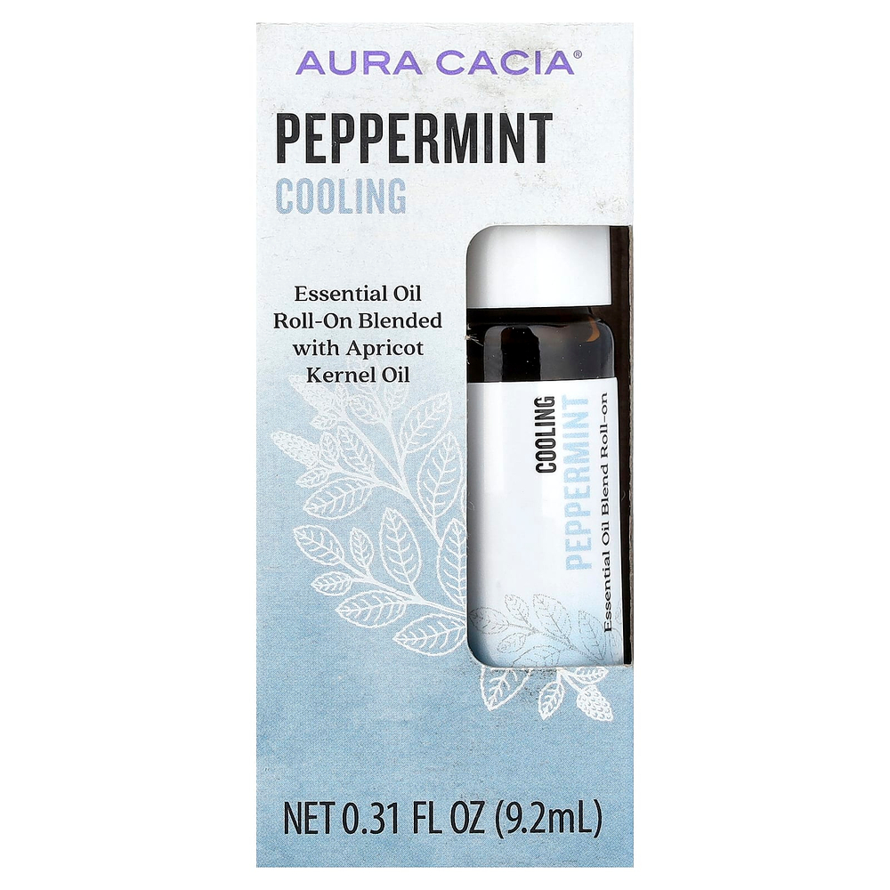 Aura Cacia, шариковая смесь эфирных масел, охлаждающая, перечная мята, 9,2 мл (0,31 жидк. унции)