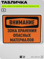 Табличка для обеспечения безопасности "Внимание зона хранения опасных материалов", для производства, предприятия, организаций, 40х30 см, Silver Plane x Айдентика Технолоджи