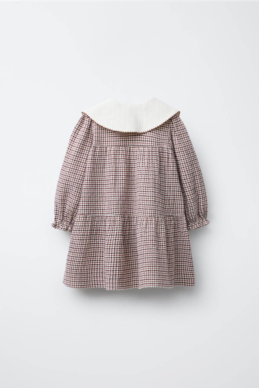 ZARA ПЛАТЬЕ В КЛЕТКУ С ВЫШИТЫМ ВОРОТНИКОМ, ТЕМНО-РОЗОВЫЙ