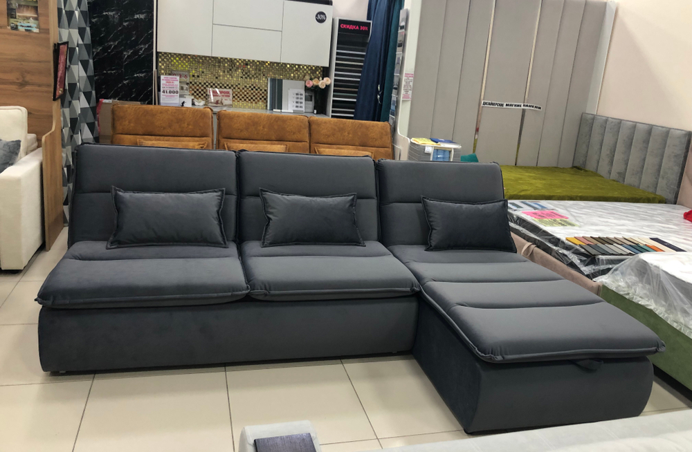 АКЦИЯ!!!Угловой диван серый с коробом габариты 270*170*105 механизм дельфин большой короб в оттоманке