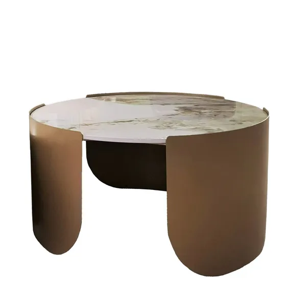 Журнальный столик Stone Antique M, Ø70х37 см, латунь, керамогранит