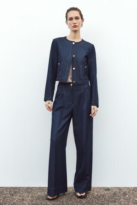 ZARA ШИРОКИЕ БРЮКИ С КОНТРАСТНОЙ СТРОЧКОЙ, ИНДИГО