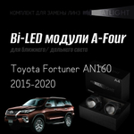 Bi led линзы 3.0 для фар Toyota Fortuner AN160 2015-2020, би лед линзы Statlight A-Four, комплект 2 шт