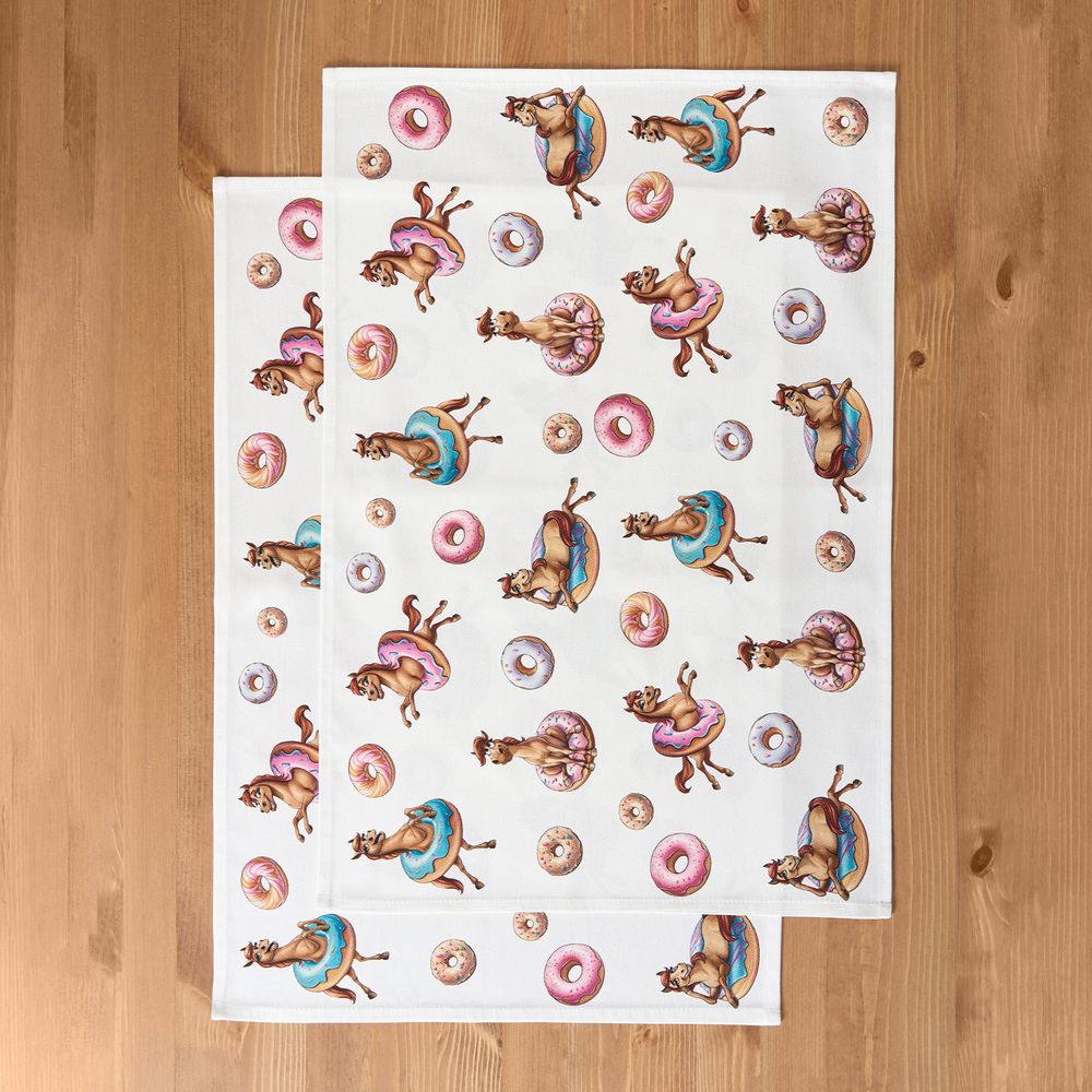 НАБОР ПОЛОТЕНЕЦ ИЗ 2ШТ "ЛОШАДЬ В ПОНЧИКАХ",БЕЛЫЙ,40Х60СМ ТВИЛ,100% ХЛОПОК