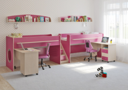 Детская стенка КарИВи Л-№17  Дуб Молочный Розовый