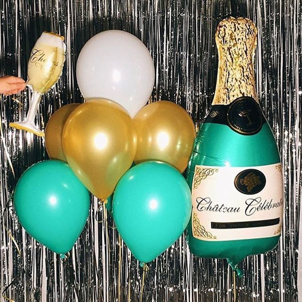 Воздушный шар с клапаном (17''/43 см) Мини-фигура, Бокал шампанского, 1 шт.