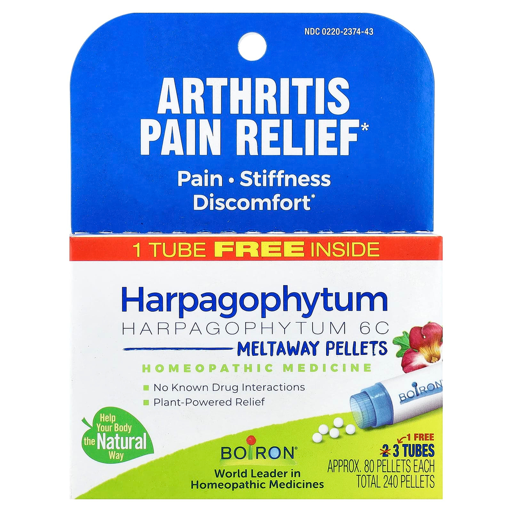 Boiron, Гранулы из гарпагофитума (Harpagophytum Meltaway), 3 тюбика, 80 гранул в каждом