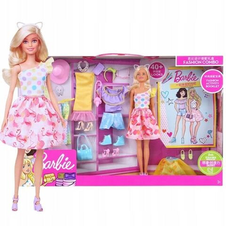 Кукла Mattel Barbie Fashion Collection - Игровой набор Гардероб Барби: кукла + набор одежды и аксессуаров - Барби GFB83