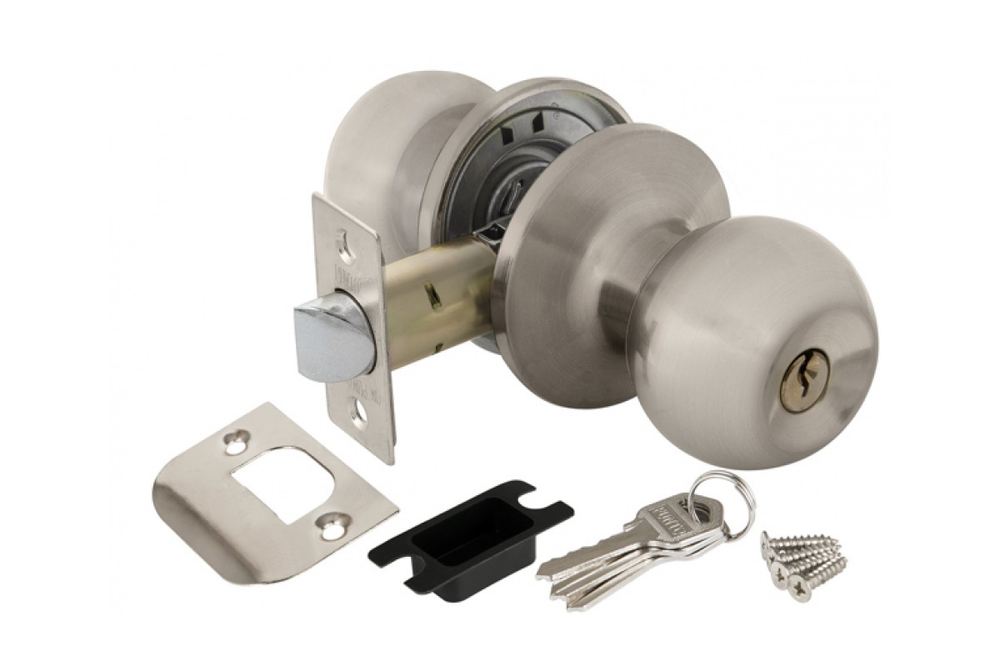 Замок шар Никель матовый с ключом,фиксатором PUNTO 6072 SN-Е