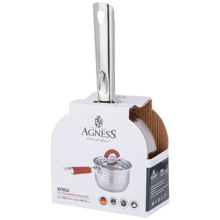 КОВШ AGNESS СО СТЕКЛ.КРЫШКОЙ СЕРИЯ CLASSIC 0,9 Л. 14*7,5 СМ