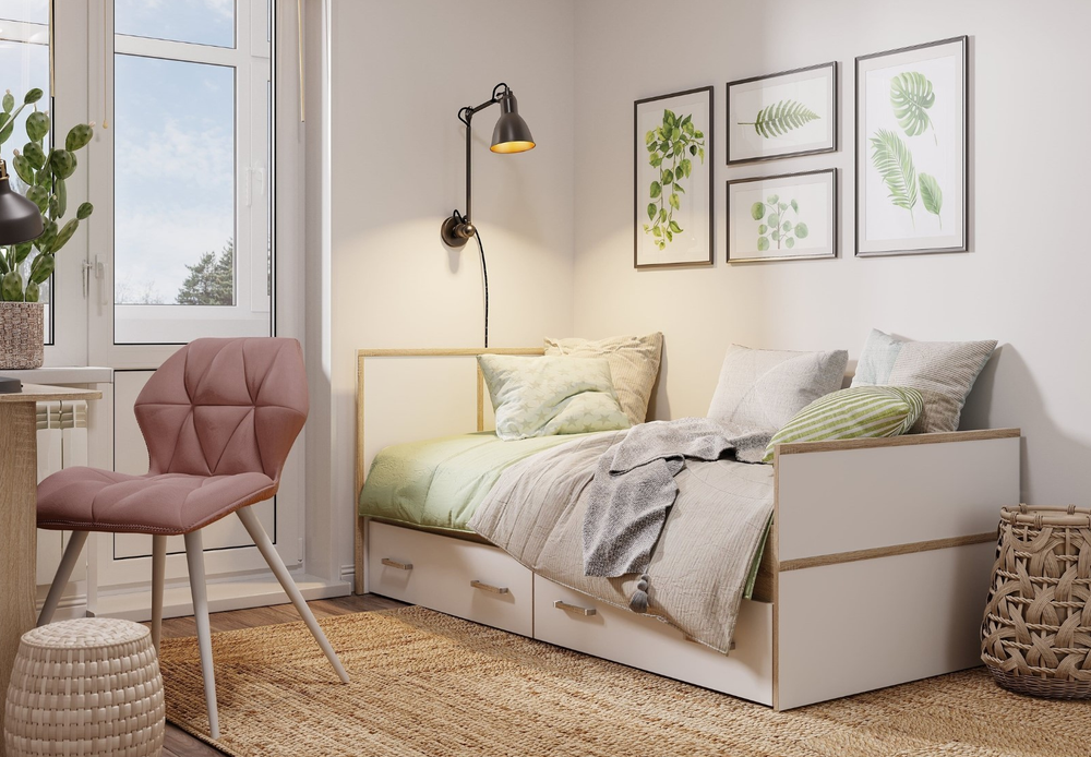 Кровать LIGHT Сакура дуб сонома/белый 900