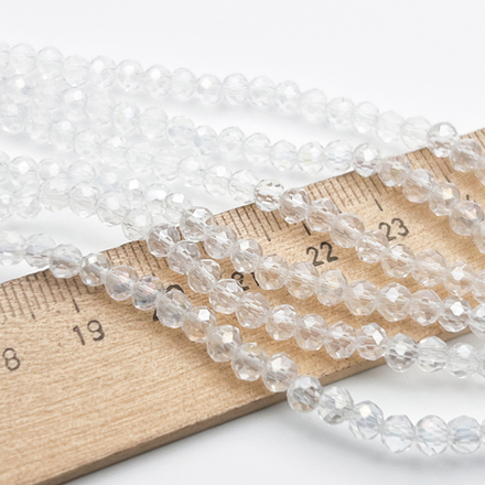 Бусины рондель с огранкой, стекло, цвет прозрачный АВ, размер около 3,5*4,2 мм, цена за нить 38 см