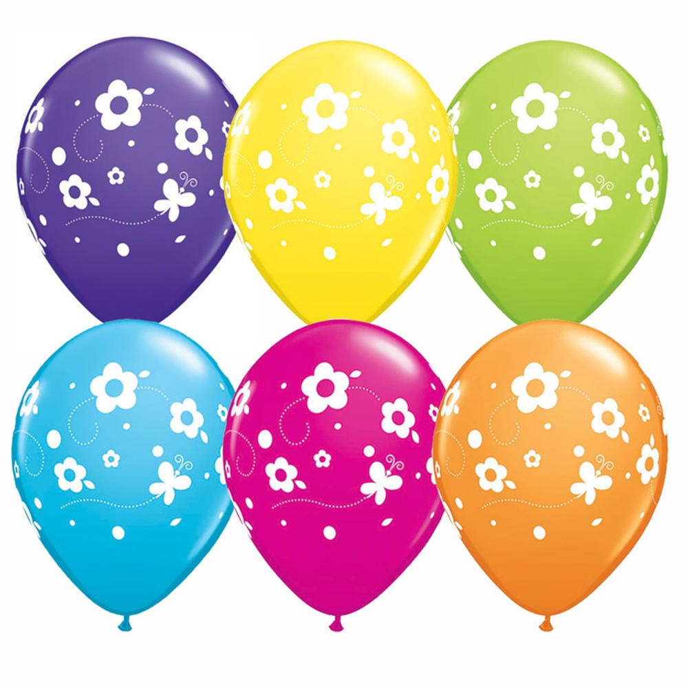 Шар латексный 28см Цветы Бабочки (Ассорти)
