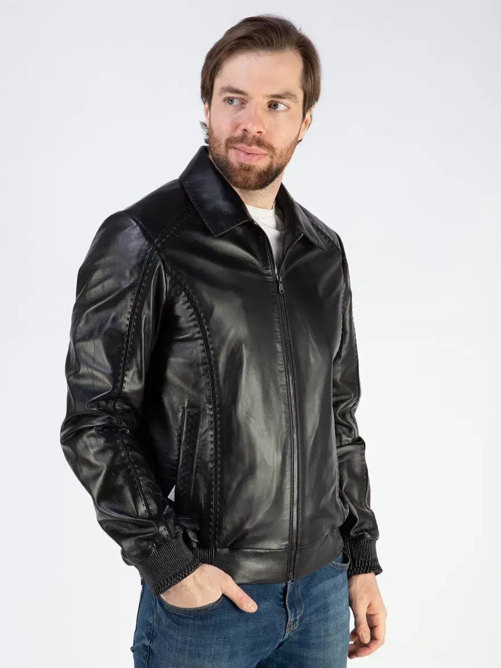 Кожаная куртка демисезонная бомбер