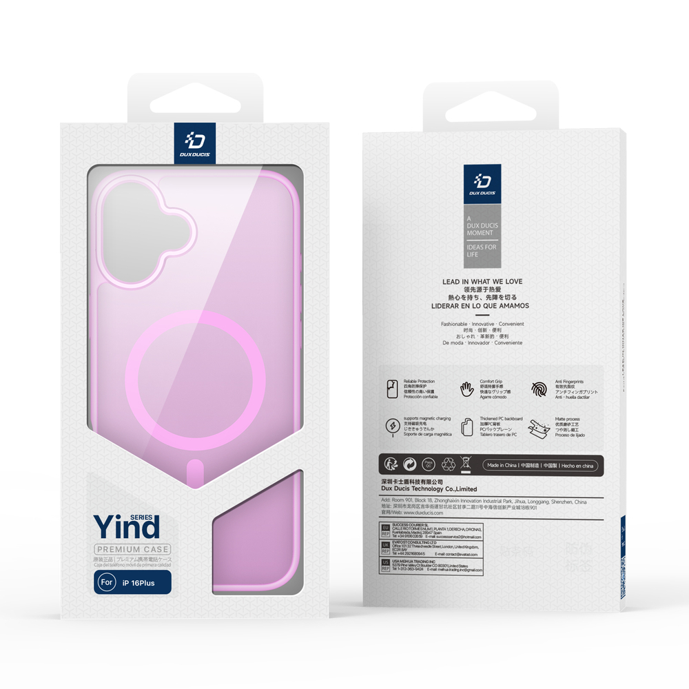 Прозрачный матовый чехол розового цвета и с MagSafe для iPhone 16 Plus, серия Yind Series от Dux Ducis