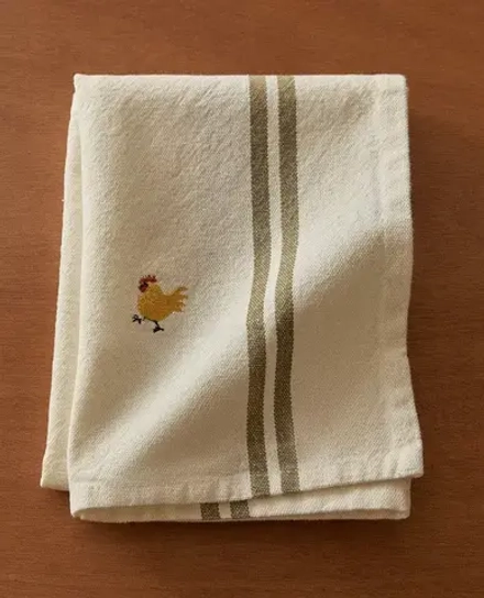 ZARA HOME КУХОННОЕ ПОЛОТЕНЦЕ С ВЫШИВКОЙ, ЗЕЛЕНЫЙ