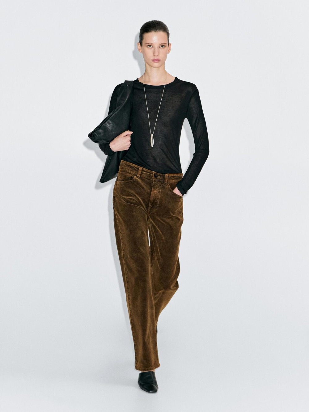 Massimo Dutti Брюки прямого кроя из вельвета, окрашенного сернистым красителем, горчично-желтый