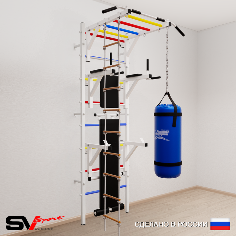 Шведская стенка Sv Sport 5622 (Турник рукоход/Брусья/Стойка/Скамья/Лестница/Цепь/Мешок 22кг)